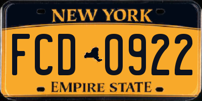 NY license plate FCD0922