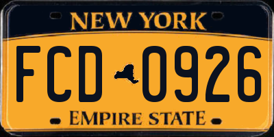 NY license plate FCD0926