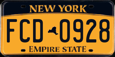 NY license plate FCD0928