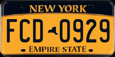 NY license plate FCD0929