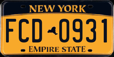NY license plate FCD0931