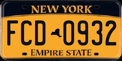 NY license plate FCD0932