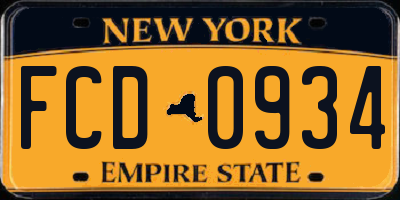 NY license plate FCD0934