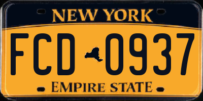 NY license plate FCD0937