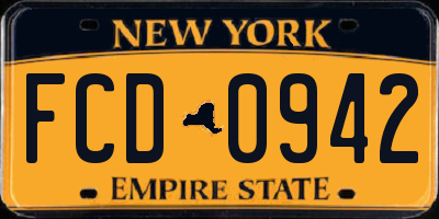 NY license plate FCD0942