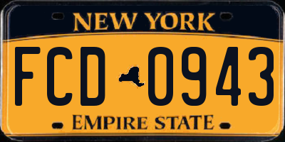 NY license plate FCD0943