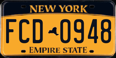 NY license plate FCD0948