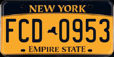 NY license plate FCD0953