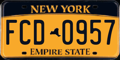 NY license plate FCD0957