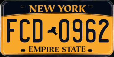 NY license plate FCD0962