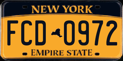 NY license plate FCD0972