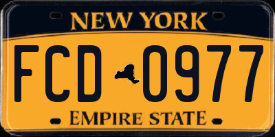 NY license plate FCD0977