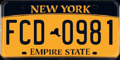 NY license plate FCD0981