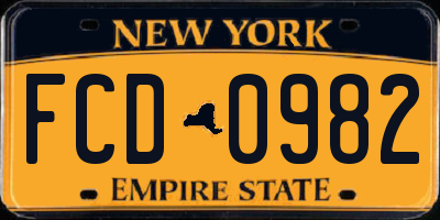 NY license plate FCD0982