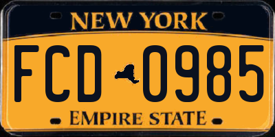 NY license plate FCD0985
