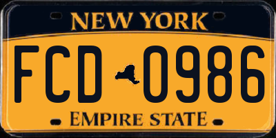 NY license plate FCD0986