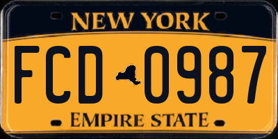 NY license plate FCD0987