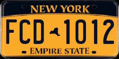 NY license plate FCD1012