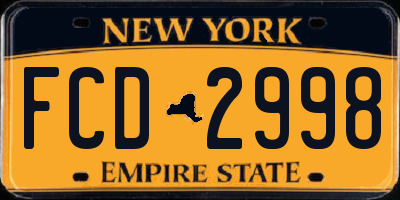 NY license plate FCD2998