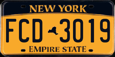 NY license plate FCD3019