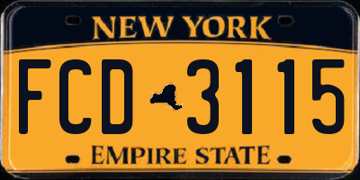 NY license plate FCD3115