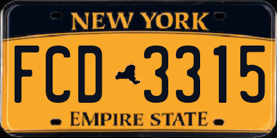 NY license plate FCD3315