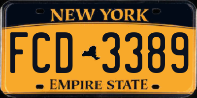NY license plate FCD3389