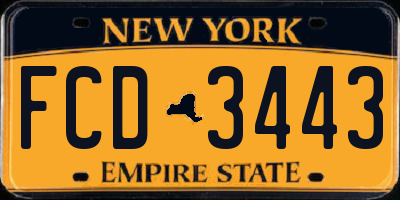 NY license plate FCD3443