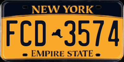 NY license plate FCD3574