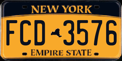 NY license plate FCD3576