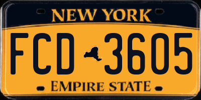 NY license plate FCD3605