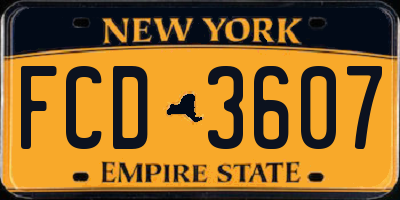 NY license plate FCD3607
