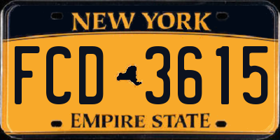 NY license plate FCD3615