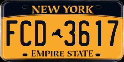 NY license plate FCD3617