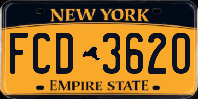 NY license plate FCD3620