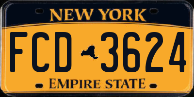 NY license plate FCD3624