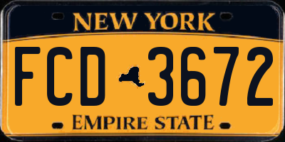 NY license plate FCD3672