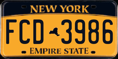 NY license plate FCD3986