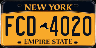 NY license plate FCD4020