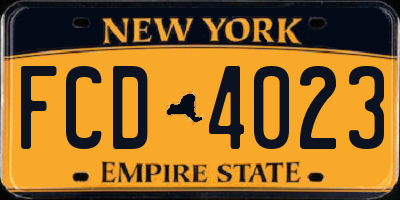 NY license plate FCD4023