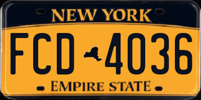 NY license plate FCD4036