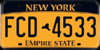 NY license plate FCD4533