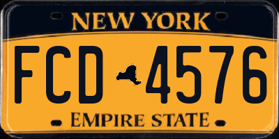NY license plate FCD4576