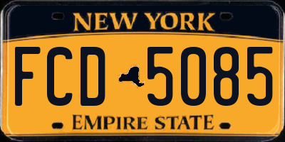 NY license plate FCD5085