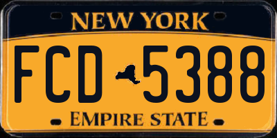 NY license plate FCD5388