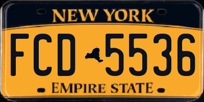 NY license plate FCD5536