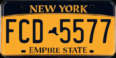 NY license plate FCD5577