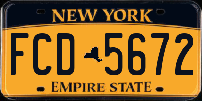 NY license plate FCD5672