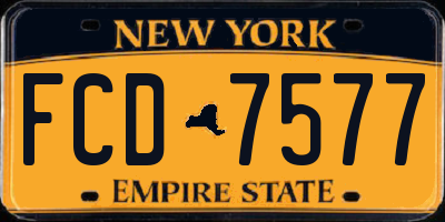 NY license plate FCD7577