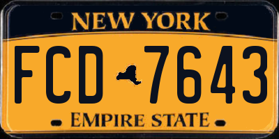 NY license plate FCD7643